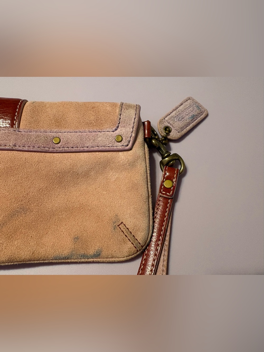 Coach Y2K Pink/Purple Suede and Leather Small Soho Wristlet Clutch— FLAWS! - Picture 5 of 15